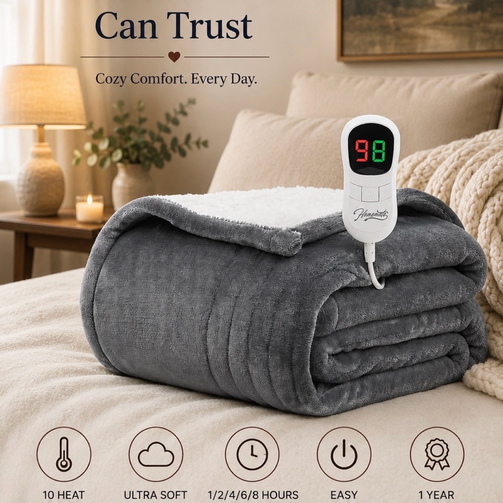 🩶 Homemate Heated Blanket Throw 50x60 | Ultra Soft | 10 Heat Settings